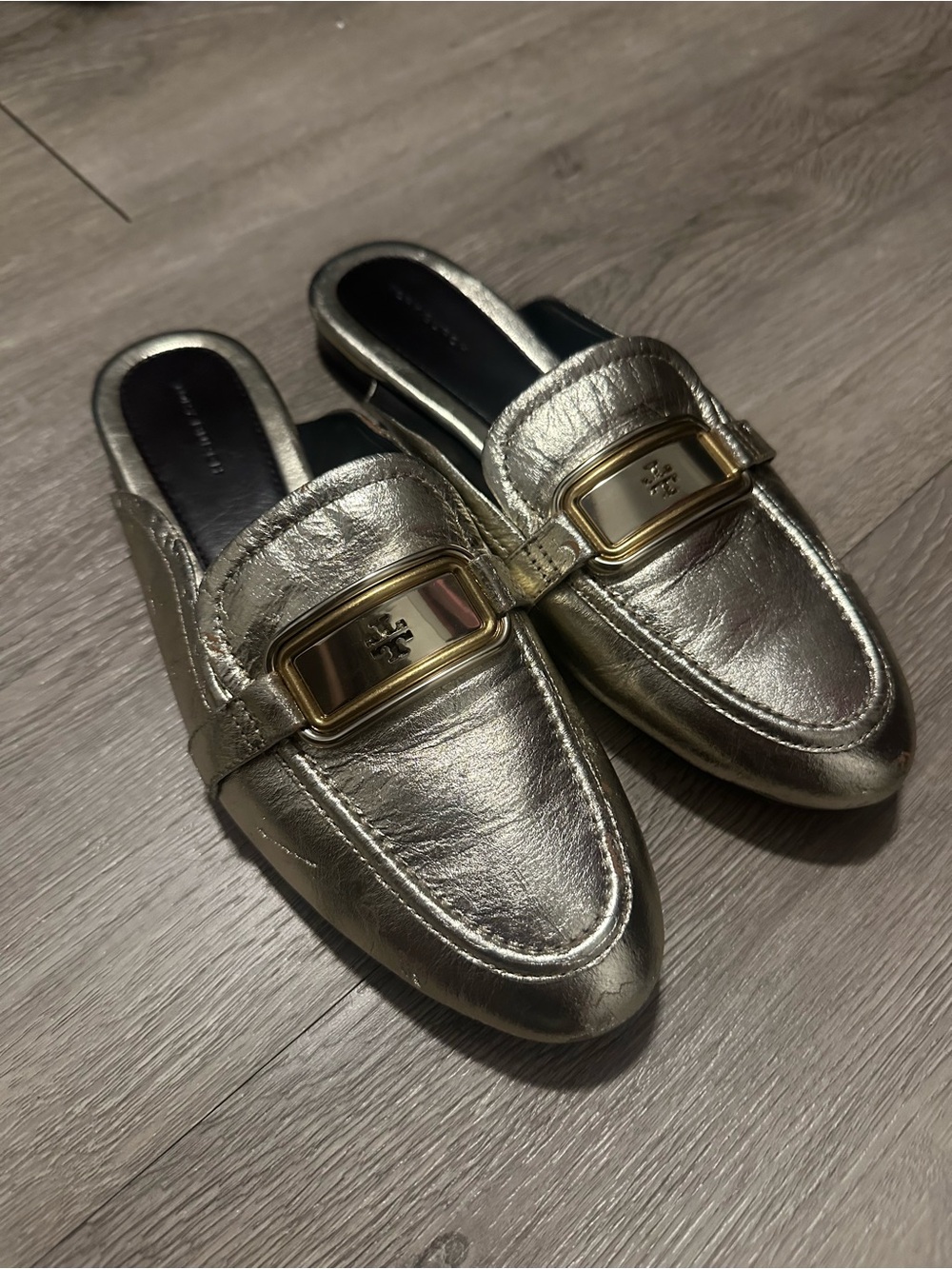 Tory Burch Women’s Georgia Loafers Spark Gold Metallic Leather Shoe Size 8.5 M